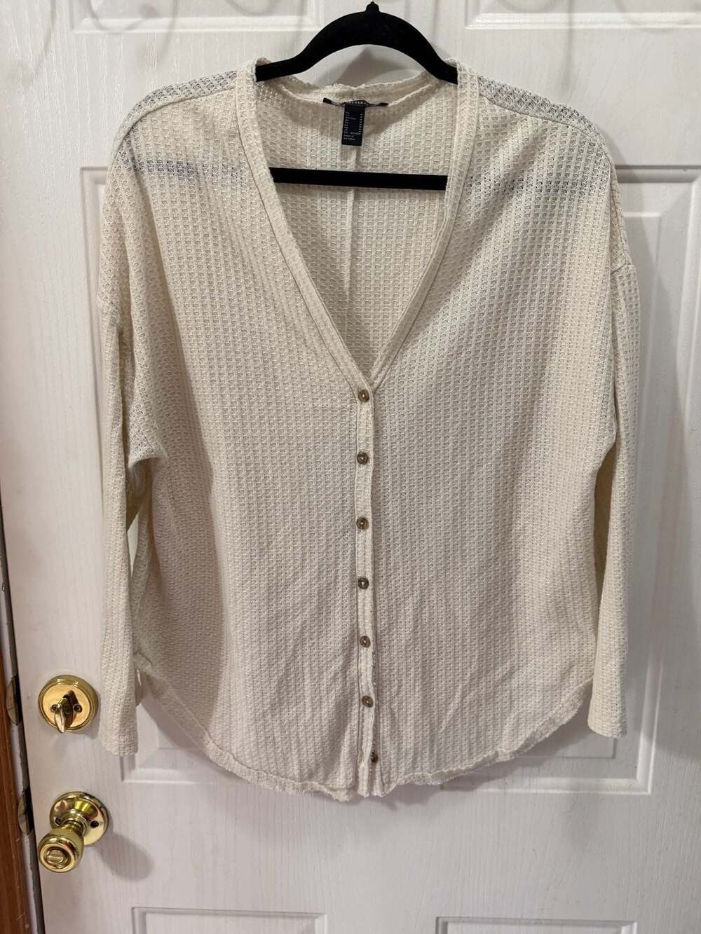 Forever 21 Cream Waffle Knit Button-Down Cardigan Top
